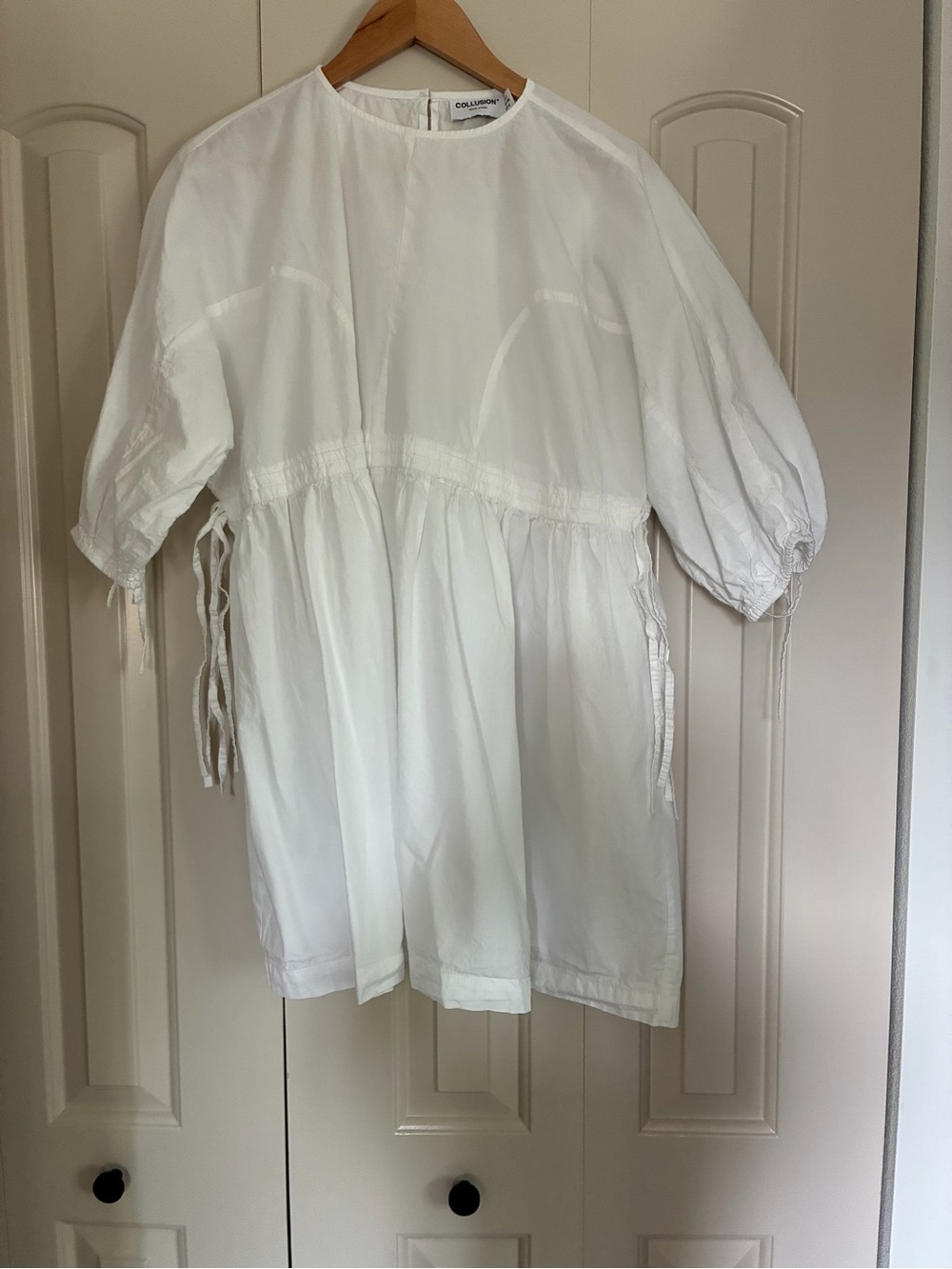 ASOS Collusion White Puff-Sleeve Mini Dress with Side Ties